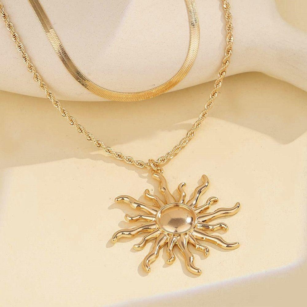 2 Peças/Conjunto Colar com Pingente de Girassol da Moda Estilo Europeu Americano Joias para Clavícula para Mulheres