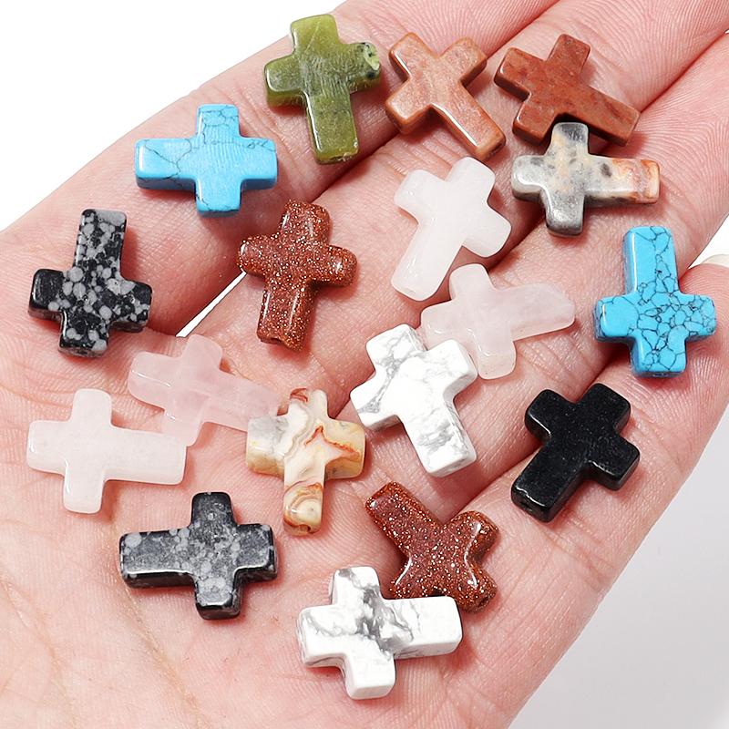 5 uds. 12x16mm Forma de Cruz Cuentas de Piedra Natural Ágatas Cuarzo Turquesa Cuentas Espaciadoras Sueltas Para Hacer Joyería Accesorios DIY