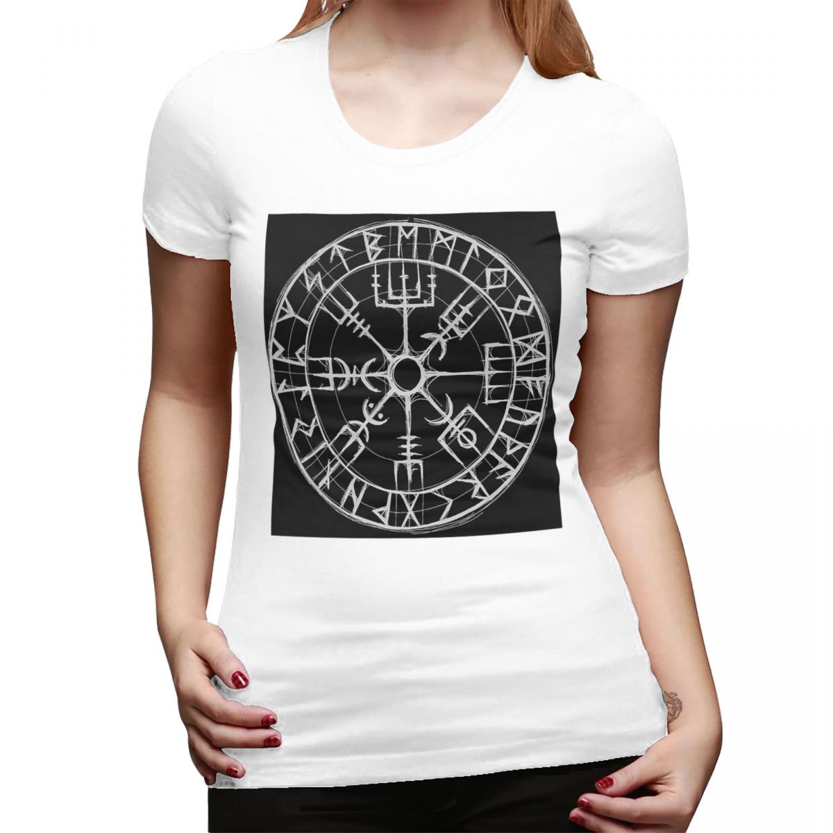 

Viking Mythology Vegvisir Shield Valhalla TShirt for WOMEN Round Neck Streetwear T Shirts WOMENs Short Sleeve Clothes Tops S