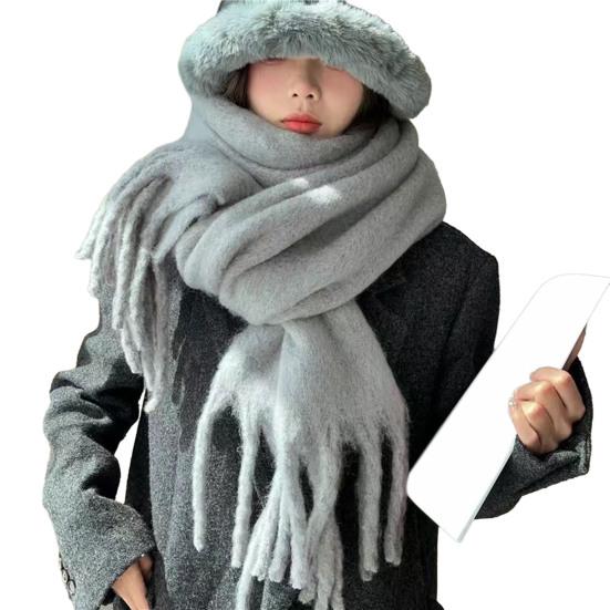 Dámská zimní šála Zesílený široký Dlouhý střapec Jednobarevný Útulný Větruodolný Chladuvzdorný Měkký dámský Ozdobný šátek na krk