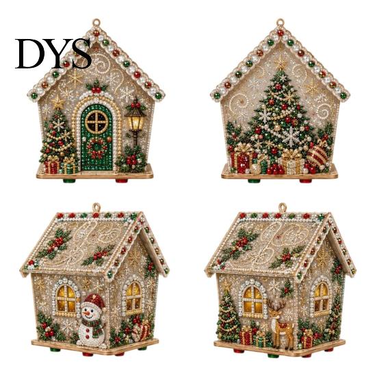 Miniature Dollhouse Kit DIY Christmas Faux Pearl Art Painting Hanging Pendant Kit, 3D Bead Gingerbread Creative Gift for Adults House Handmade Holiday