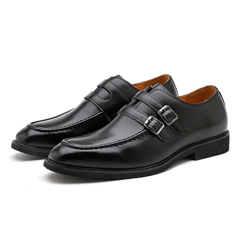 Men s British Style Pointed Toe Cross-Strap Leather Shoes - Formal & Casual, Fashionable Large Size 38 чёрный