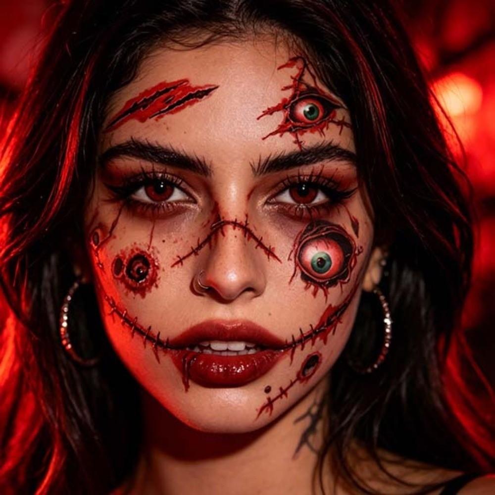 Eyeball Bloody Makeup Bruise Scab Scar Tattoo Sticker Body Art Scar Decals Photo Props