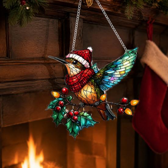 Colorful Acrylic Sun Catcher Scenery/Bird Hanging Ornament, Stained Glass Style Pendant, Double Sided Lightweight Wall Decor Decoration with