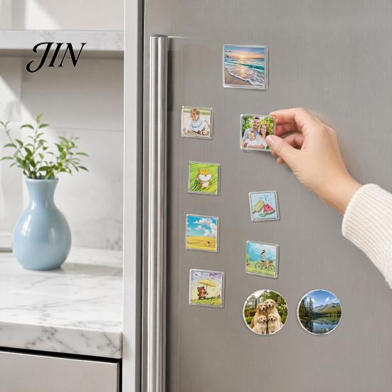 Magnetic Fridge Decor 10 Sets DIY Acrylic Magnet Kit, Square Refrigerator Durable Magnets Crafts, Clear Picture Photo Holder for Home Office
