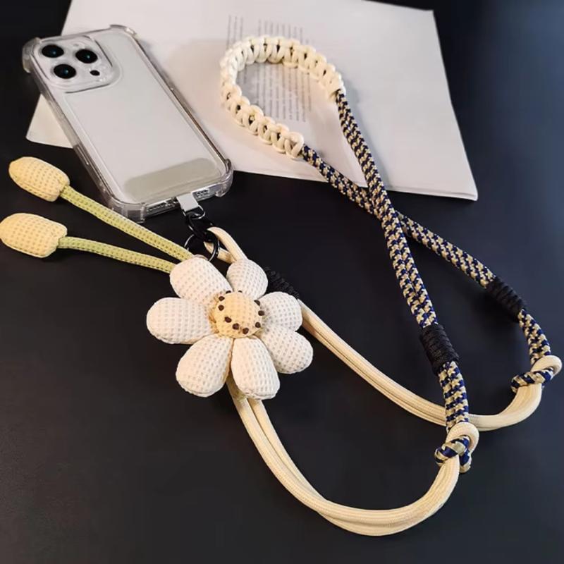 1Pcs Lanyard Rope Decorative Pendant Accessories Creative Cartoon Flower Phone Universal Lanyard Crossbody Long Rope