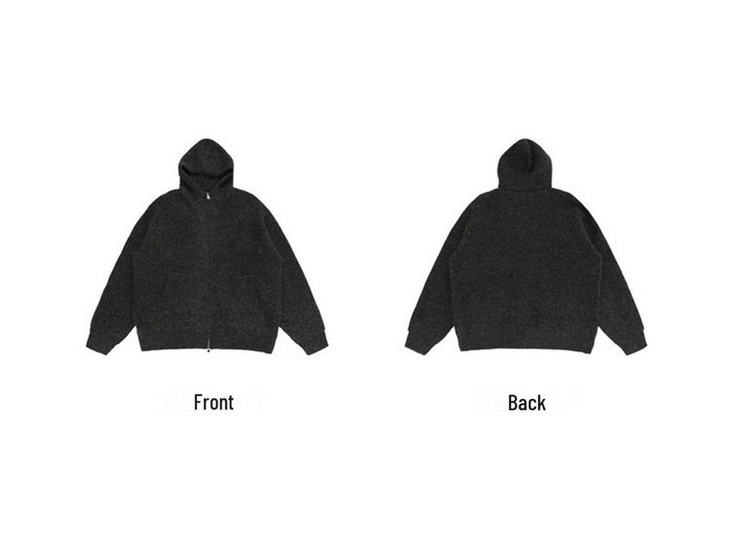 Unisex americký retro šedý kardigan s kapucí - Volný, ležérní pletený svetr na podzim/zimu