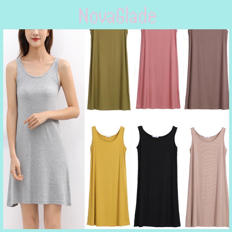 Comfortable Women Loose Midi Dress Long Tank Stretch Casual Sleeveless Design