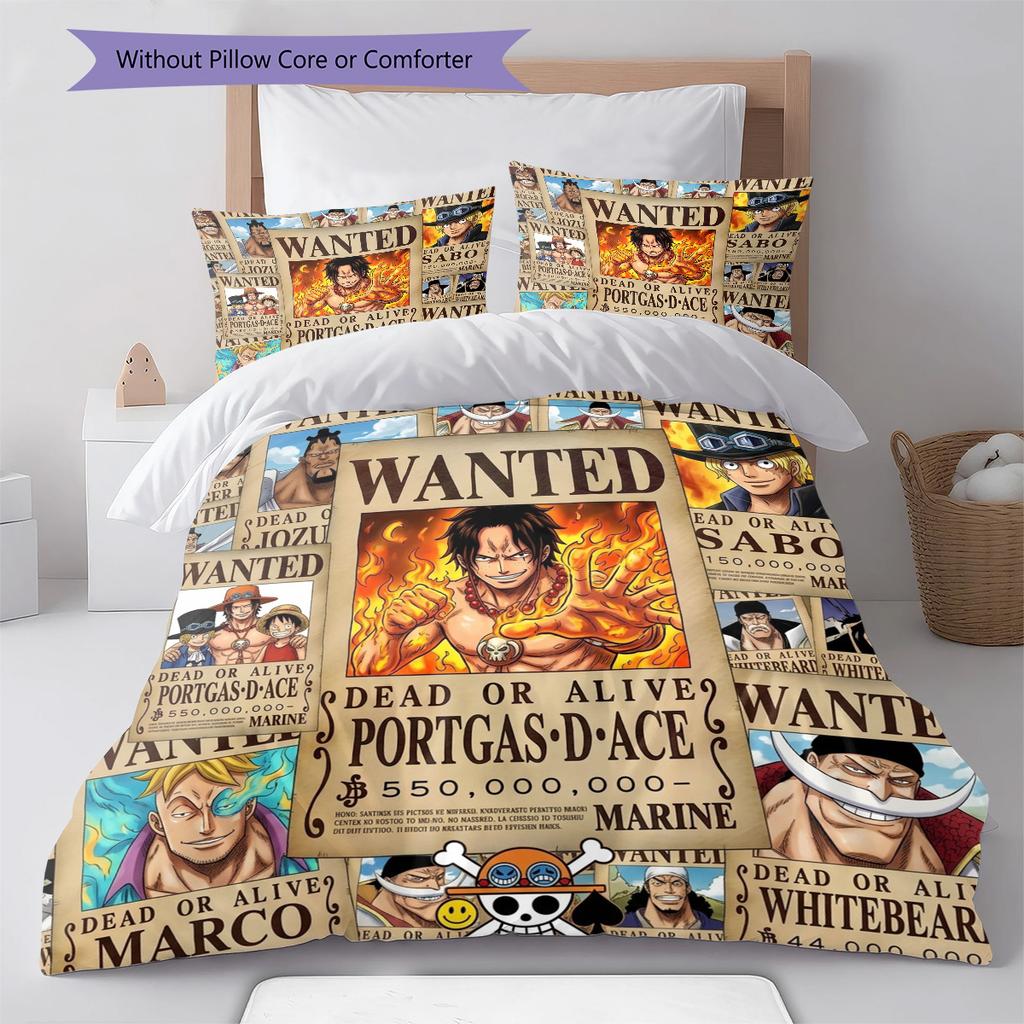 One Piece Poster Pattern Bedding Quilt Set Quilt Cover Pillowcase Home Birthday Gift(1 * Duvet Cover + 2 * Pillowcase, Without Core)