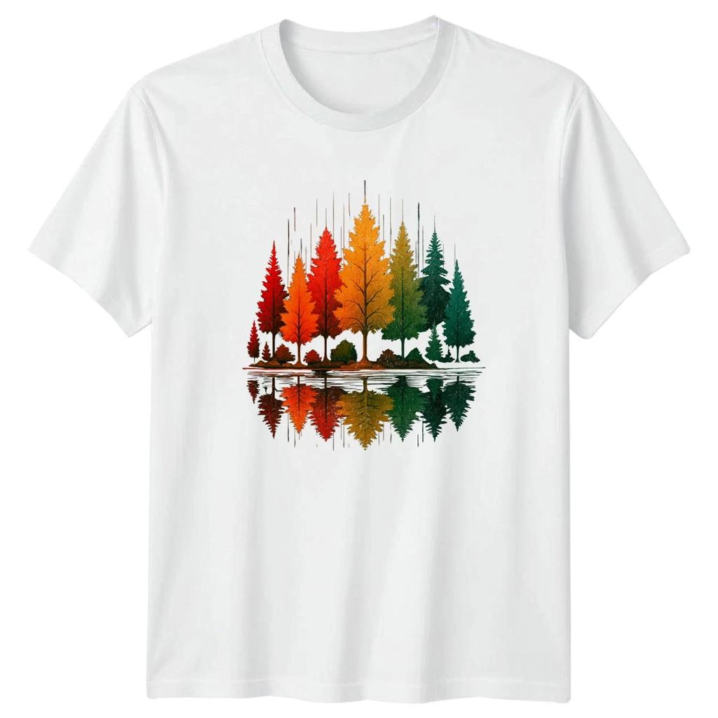Colorful Autumn Forest Tree Line T-Shirt Seasonal Outdoors Nature Birthday