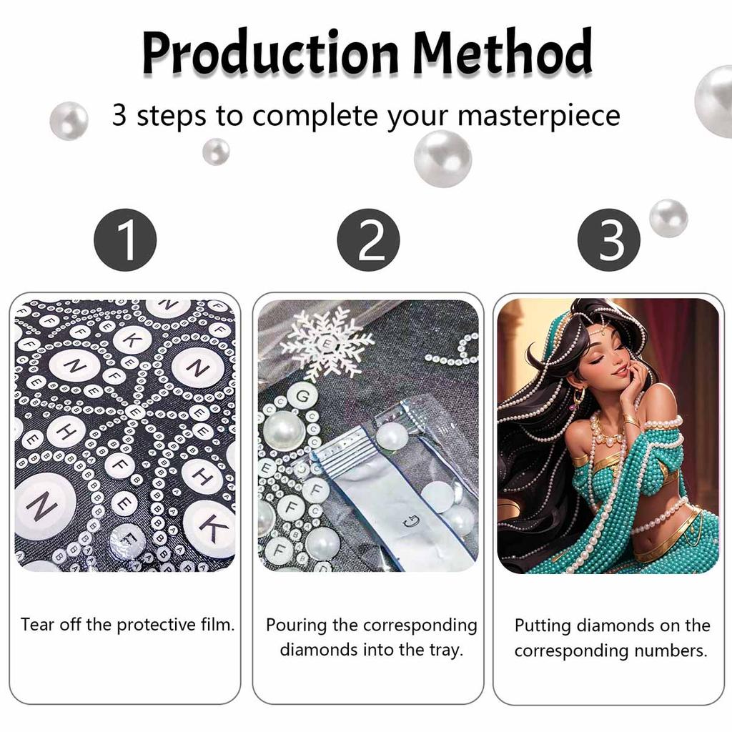 Disney Princess Jasmine Diamond Art Painting Kit Home Wall Decor Handmade Gift 5D DIY Rhinestone Craft Set Beads Elegant Portrait