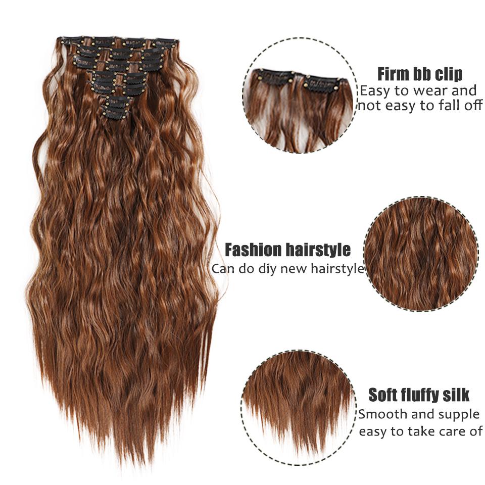 WTB Synthetic Wig 20 Inch 16 Clip Hair Extension Water Ripple Wig Set Of Seven Fluffy Heat-resistant Wig Clip Hair Extension Piece