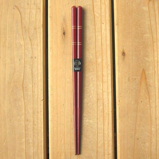 Nagao Chopsticks and Chopsticks Case Set, 23cm, Gold Double-Line Design, Vermilion, Wood, Made In Ja