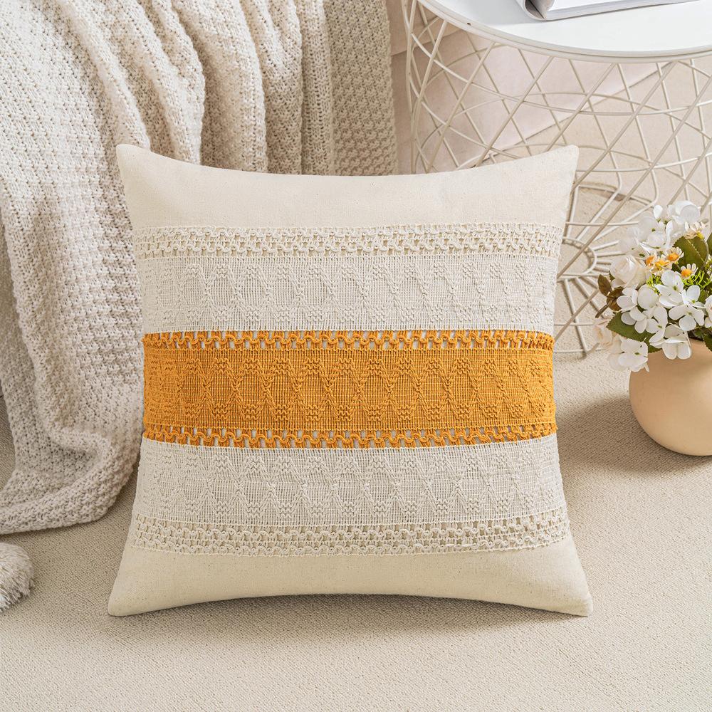 Cotton Thread Splicing Pillow American Pastoral Style Living Room Sofa Pillow Woven Cushion Retro Imitation Cotton Linen Pillow Case