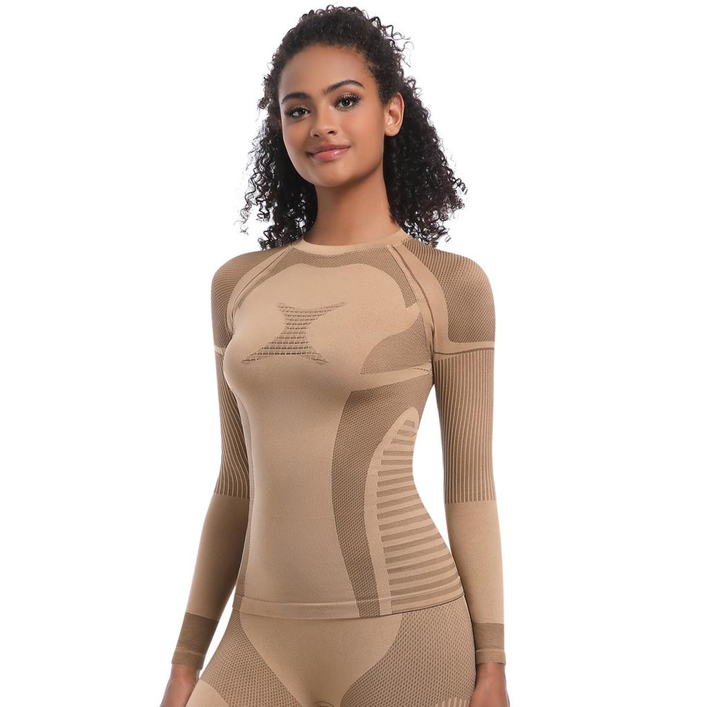New Seamless Knitted Long Fitting High Elasticity Ski Suit Long Sleeved Sports Running Fitness Yoga Suit Top