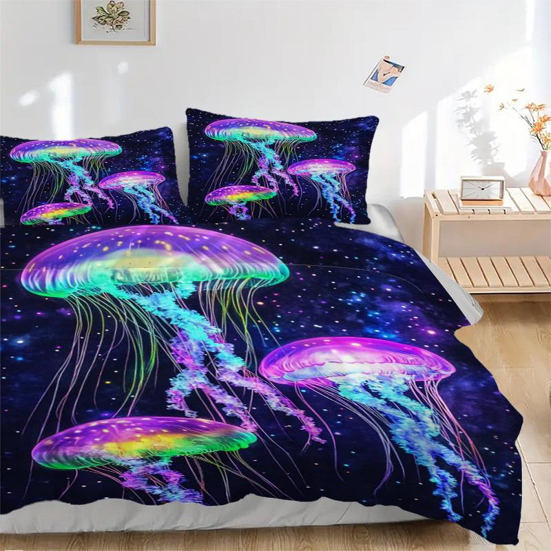 3pcs Colorful Jellyfish Bedding Set - Includes One Quilt Cover and Two Pillowcases (No Core) - Perfect for Bedroom and Guest Room Decoration
