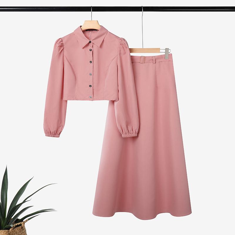 ZANZEA Women Sets Long Sleeve Blouse and Pleated Skirts Casual Two Piece Suit