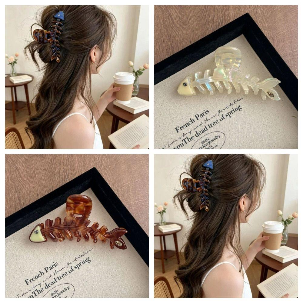 Hairpin Fish Bone Shaped Hair Claw Acetic Acid Acetate Shark Clip Cute Animals Hair Clip  Headwear
