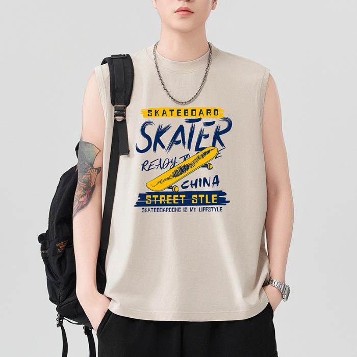 

Новый мужской жилет без рукавов из тяжелого чистого хлопка 230 г с принтом, однотонный, с широкими плечами, спортивный 2XL