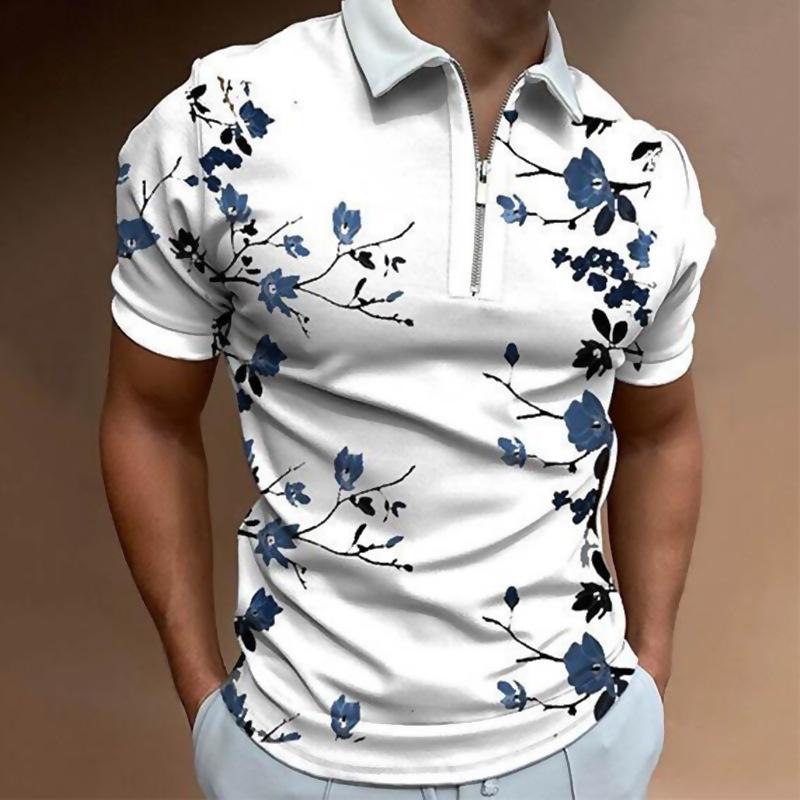 Men'S Polo Shirt Men'S Casual Short Sleeve Lapel T-Shirt 3D Printed Short Sleeve Zipper Polo
