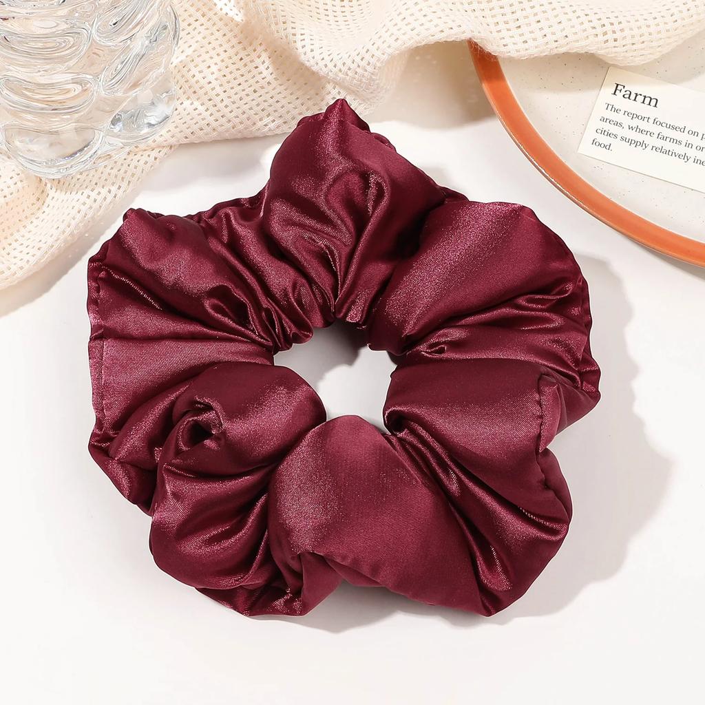 Weiches Kissen Elastisches Haarband Scrunchie für Frauen Luxus Design Große Blume Gefüllt Baumwolle Einfarbig Satin Pferdeschwanzbinder Accessoires