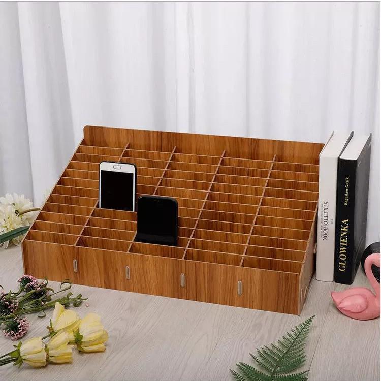 Classroom & Meeting Room Multi-Compartment Wooden Phone Storage Shelf