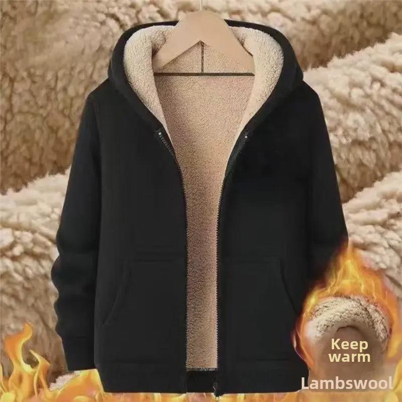 2024 Men's Hooded Winter Jacket: Velvet-Lined, Thick, Loose-Fit, Large Size, Casual Korean Style, Lambskin