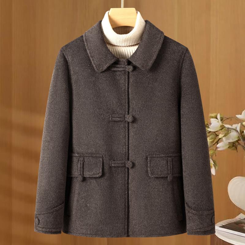 

Жіночі вовняні пальта та суміші середнього віку Великі розміри Осінні вовняні пальта та суміші Елегантні вільні жіночі куртки 4XL коричневий