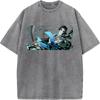 Kaigaku Graphic Washed T Shirt Demon Slayer Anime Tee Men Oversized Cotton Tshirts Harajuku Male Short-sleeve Vintage T-shirt