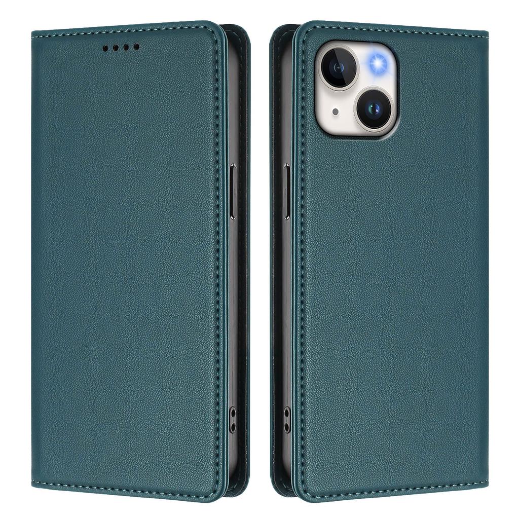 For iPhone 15 Leather Wallet Case Magnetic Closure RFID Blocking Phone Cover
