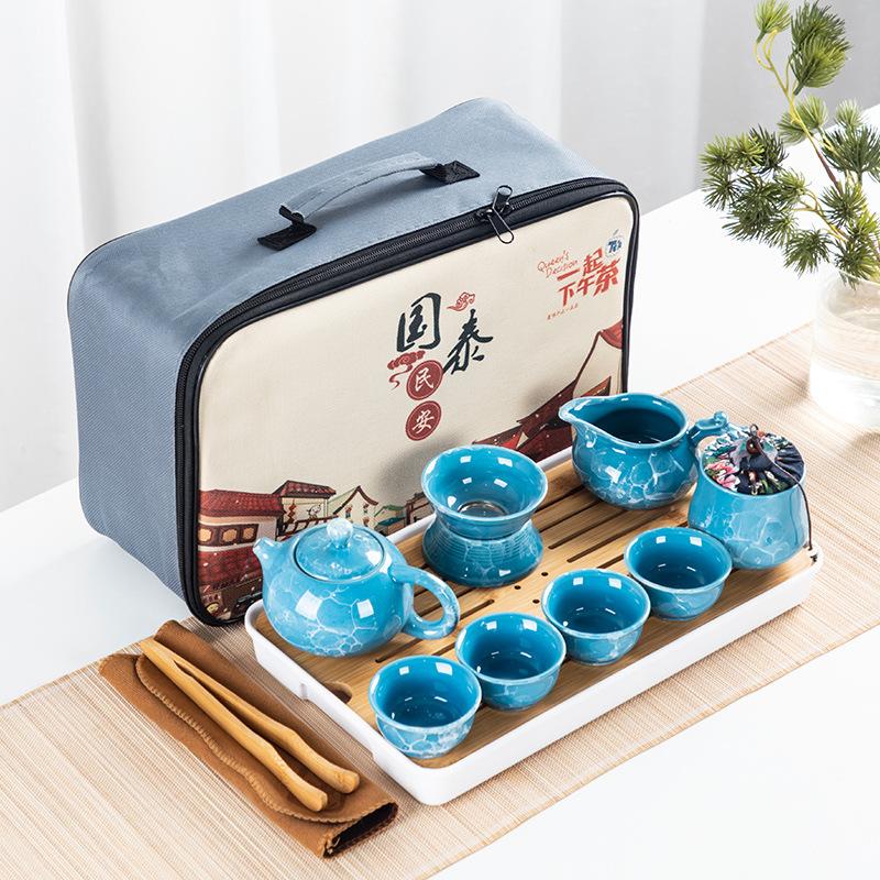Guochao travel tea set set will be sent to customers as store opening gifts, camping ceramic portable storage set.