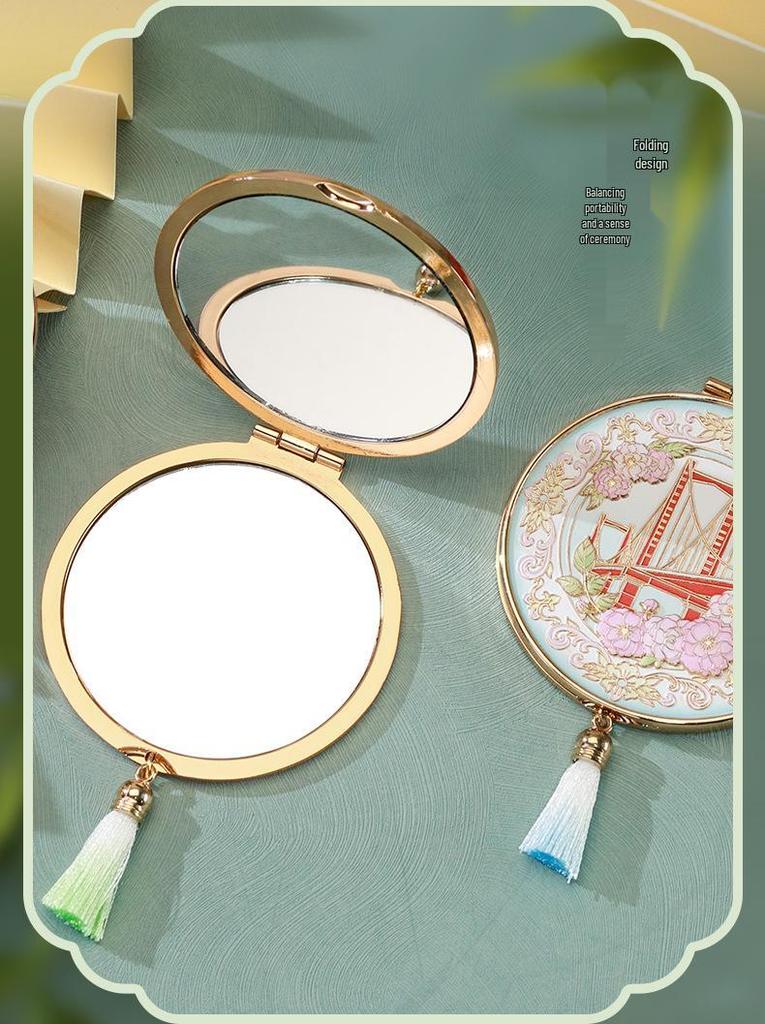 Wuhan Souvenir Folding Makeup Mirror: Chinese-Style Portable Travel Mirror.