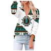 Ladies Casual Ethnic Print Fashion Large Size  V-neck Zipper Long-sleeved Blouse
