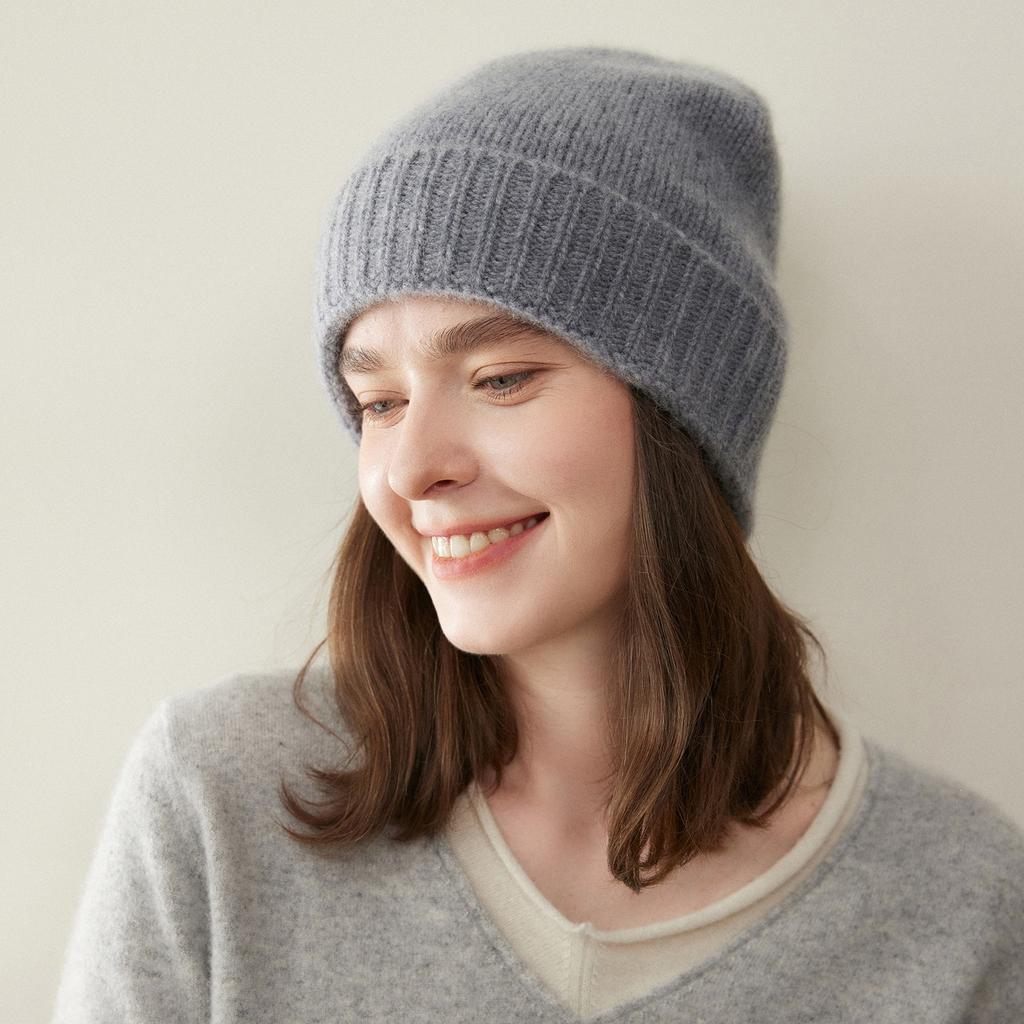 Autumn and winter new% pure cashmere knitted hat children's thickened thermal bald hat solid color versatile hat