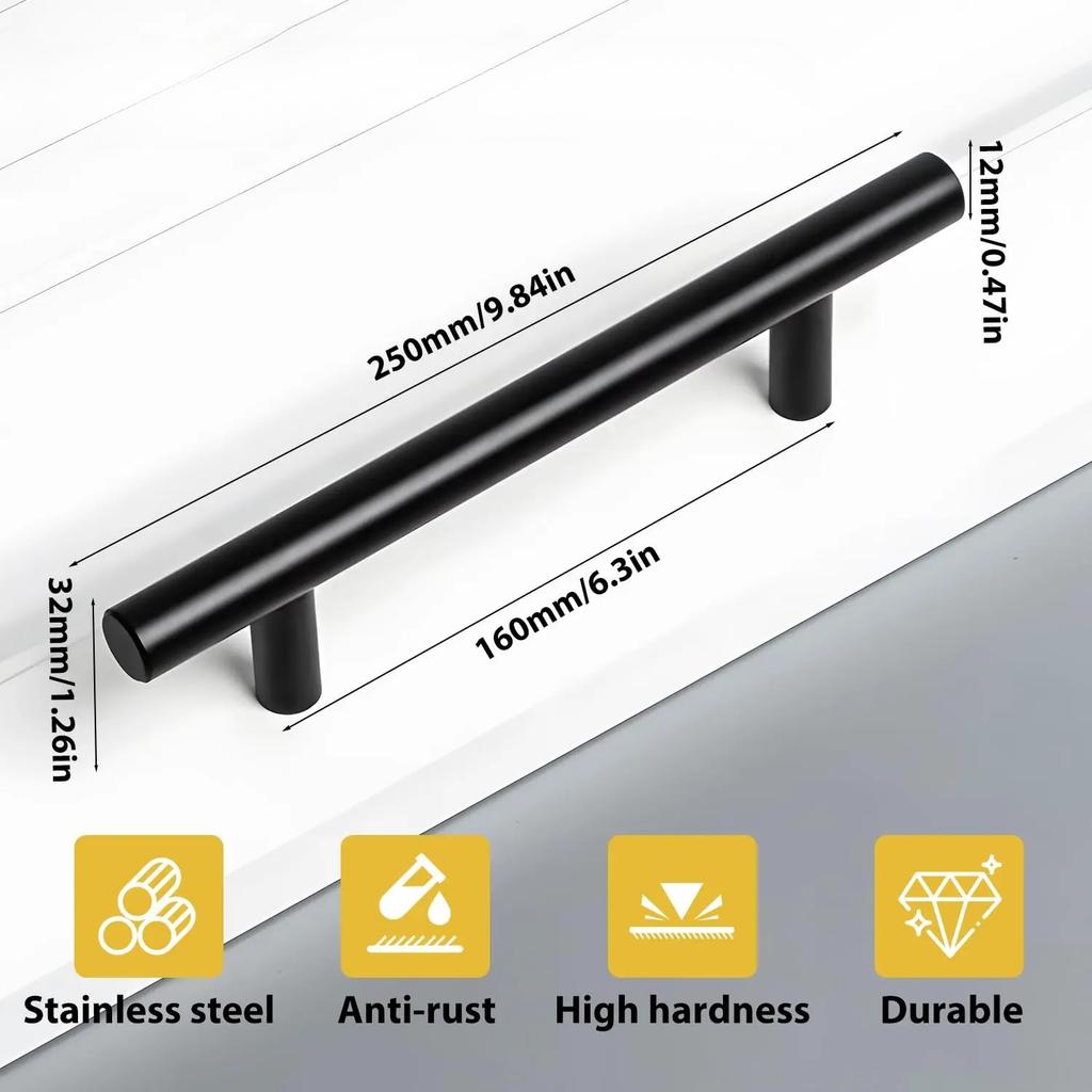 6 Pack Matte Black Stainless Steel Cabinet Pulls, Kitchen Drawer Handles Hardware for Cabinet Cupboard Wardrobe