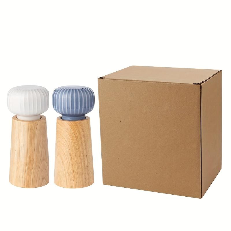 2 Stück nordischer dänischer manueller Pfeffermühle und grobe Salzmühle, Keramikkern für Gewürze und schwarze Pfefferwürzmischungsflasche.