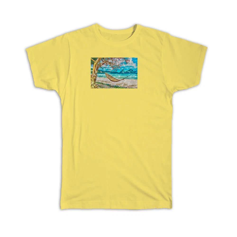 Gift T-Shirt : Watercolor Scenary Hammock Beach M