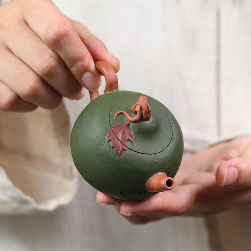 90ml Yixing Purple Clay Teapots Small Capacity Handmade Pumpkin Shape Tea Pot Kettle Chinese Raw Ore Zisha Tea Set Teaware