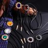 Vintage Sun Shape Gem Stone Bolo Tie Cowboy Costume Accessory for Men and Women Western Braided Cord Necktie Necklace