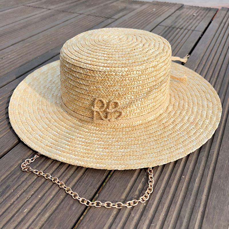 My Extreme Outdoor Activities Women's Classic Panama Straw Sun Hats For Summer Handmade Letter Metal Chain Sunshade Fashion Designer Hat Sombrero Mujer Playa 54-58Cm