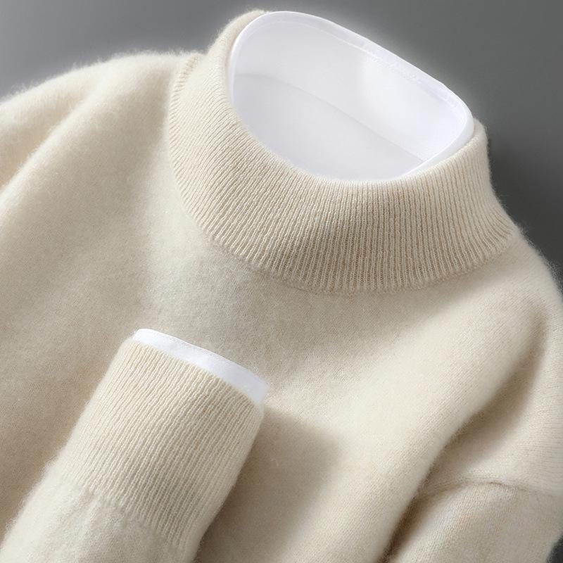 Men's 100% Pure Wool Half-High Neck Knit Pullover Sweater