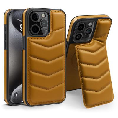 For Apple 16 Promax Phone Case for IPhone 15 Magnetic Bracket New Lycra Down Jacket Leather Case