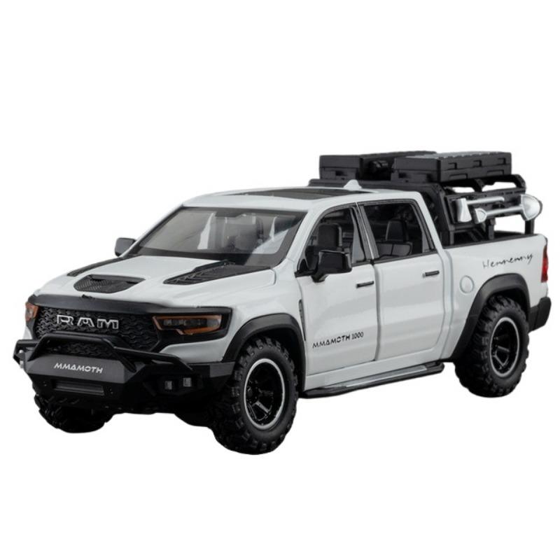 

Масштаб 1/32 Dodge RAM 1000 TRX Mammoth Пикап Модель автомобиля из сплава Звук и свет Оттягивание назад Детская игрушка Коллекционные предметы Подарок на день рождения белый