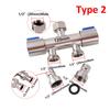 1 In 2 Out Faucet Garden Faucet Dual Control Double Handle Cold Water Faucet Bathroom Washing Machine Faucet Triangle Valve 1Pc