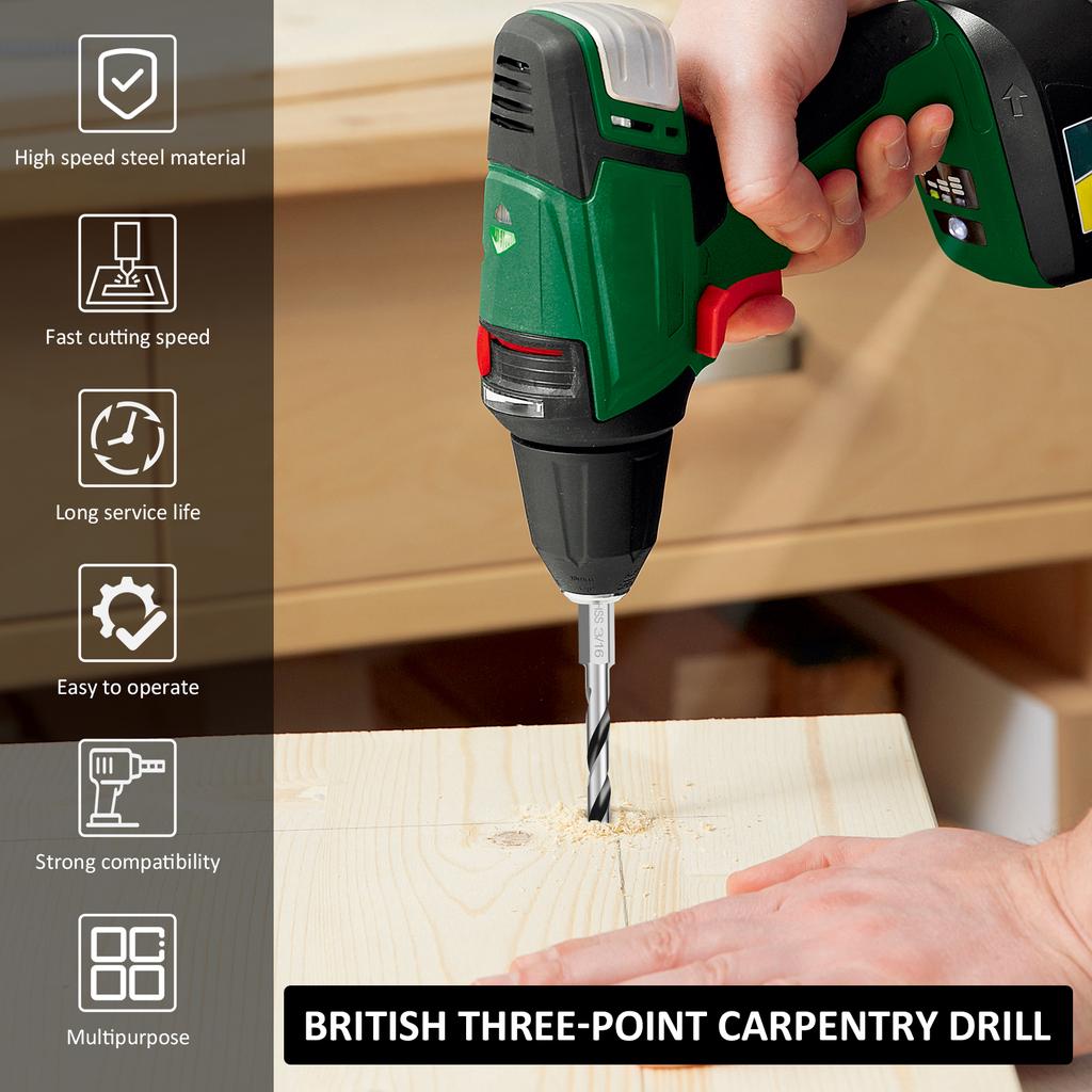 Three Pointed Woodworking Drill Bit Set Brad Point Stubby Drill Bit Twist Dril Bit Woodworking Hole Reaming Power Tool Hex Shank