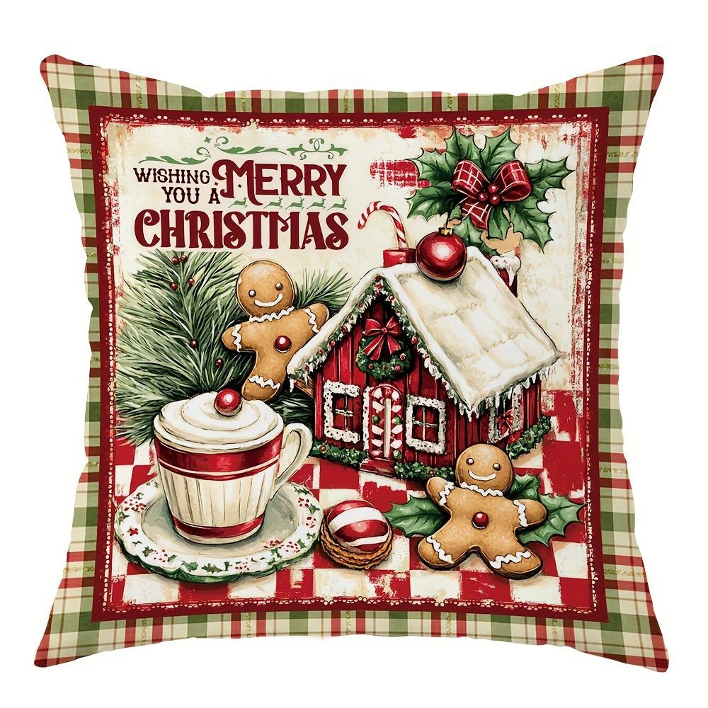 Christmas Decoration Pillow Cover with Gingerbread Pastry Old-fashioned Style Design Home Living Room Sofa Cushion Cover
