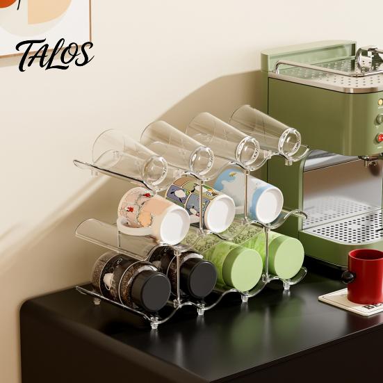 Cup Storage Rack, Multi-Layer Stacking Organizer, with Wavy Slot Design, Space Saving Desktop Bar Storage for Mugs Glasses Coffee Cups