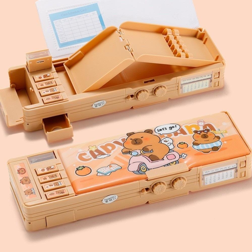 Multifunctional Capybara Pencil Case Cartoon Double Layer Pen Box  Students