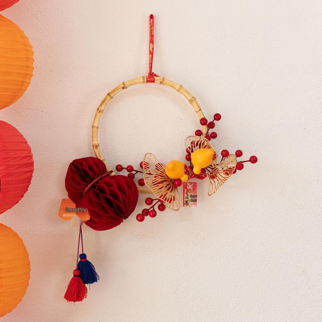 Chinese New Year Artificial Gourd Flower Wreath Decoration for Entrance and Living Room