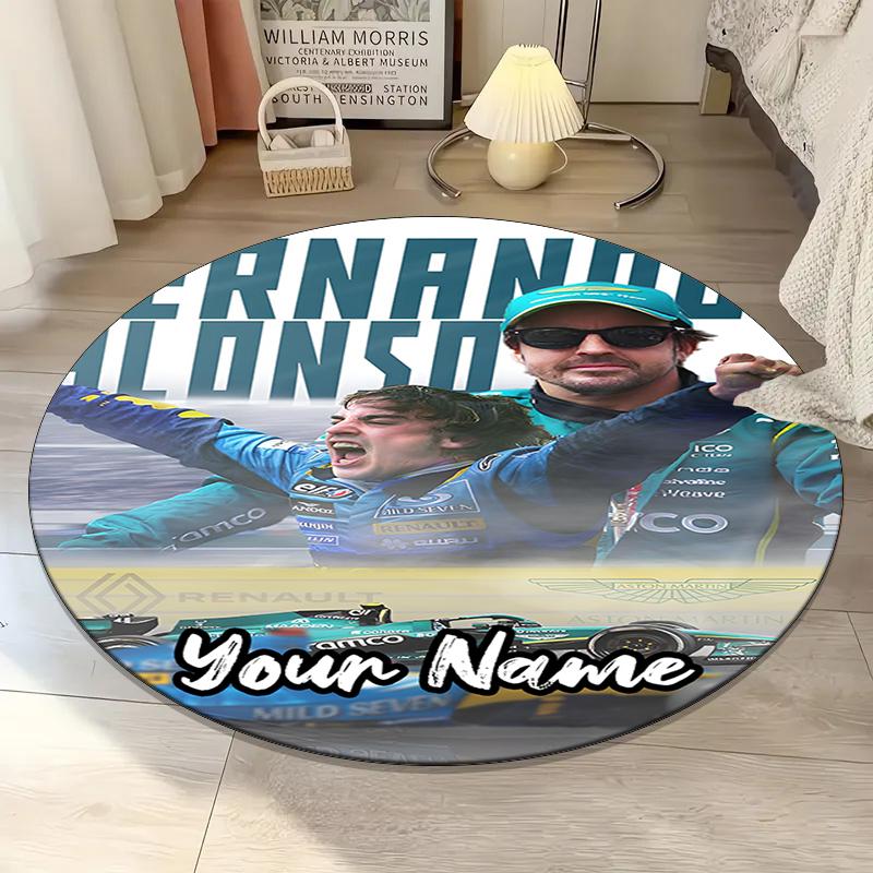 Custom Name Fernando Alonso Printed Round Rug Carpet Chair Rug Area Rug Entryway Doormats,for Office Chair Living Room Bedroom Kitchen Room.